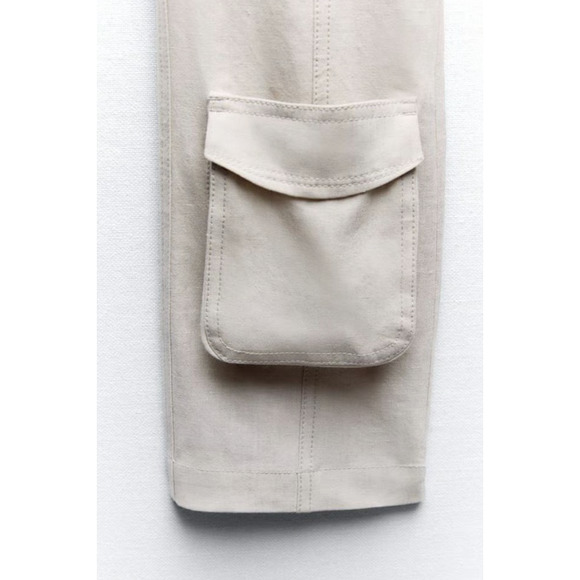 ZARA LINEN BLEND CARGO PANTS LIMITED EDITION. Small NWT $109 - Picture 4 of 11